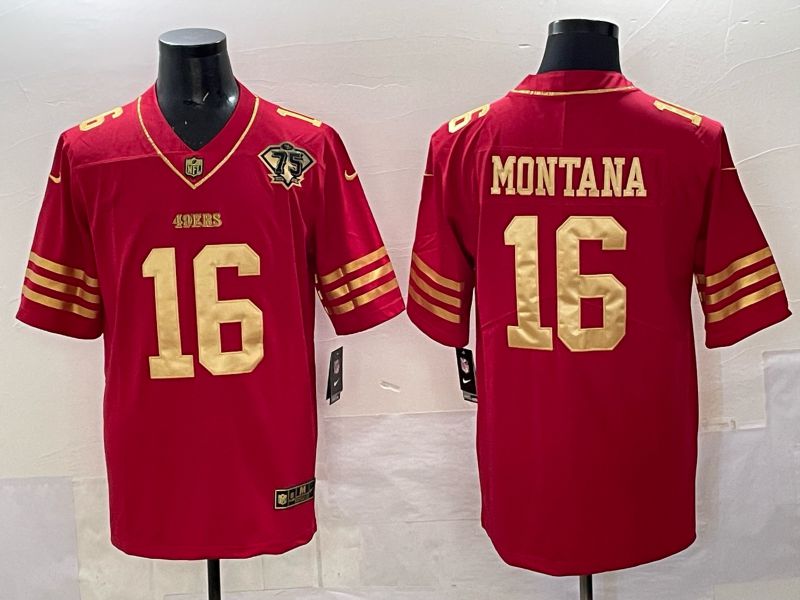 Men San Francisco 49ers 16 Montana Red 75th Nike Limited NFL 2025 Jersey style 01